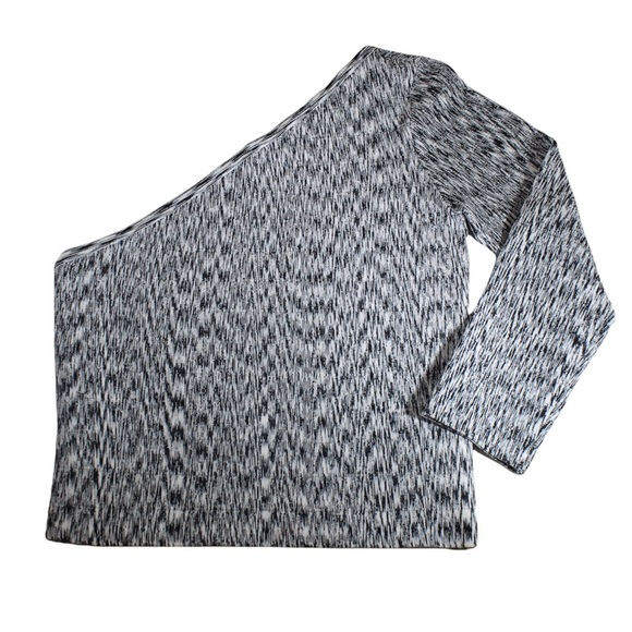 GUESS One Shoulder Top 3/4 Longsleeve Black White Marled Stretchy NWOT S - Picture 2 of 11